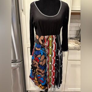 Hand Jive Black and Multicolor Long Sleeve Dress